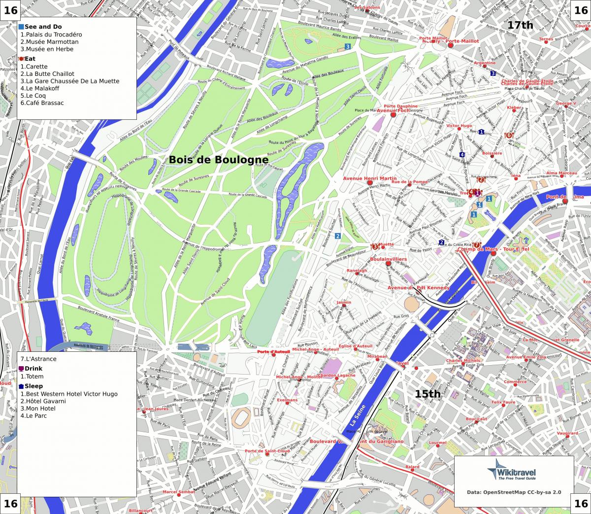 Kart av 16. arrondissement i Paris