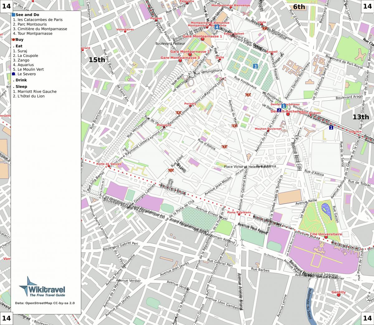 Kart av 14. arrondissement i Paris