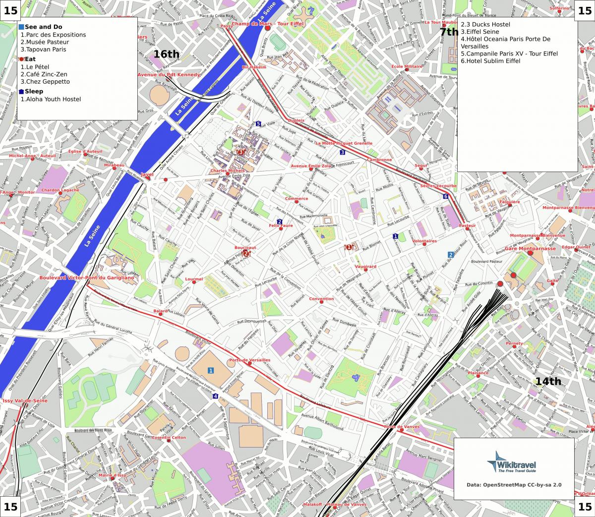 Kart av 15. arrondissement i Paris
