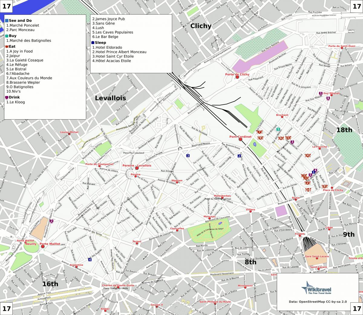 Kart av 17. arrondissement i Paris