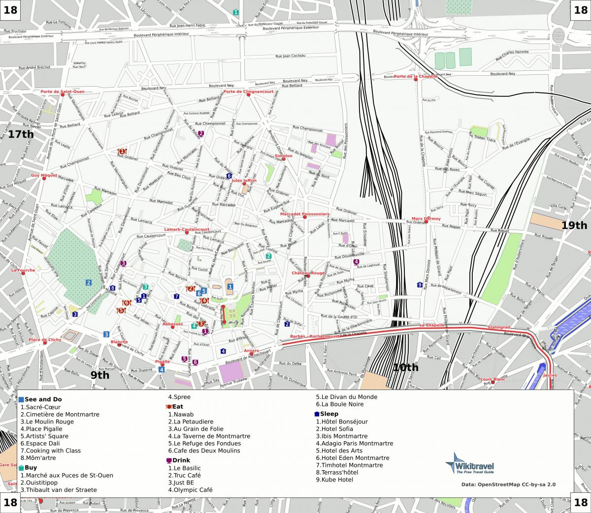 Kart av 18. arrondissement i Paris