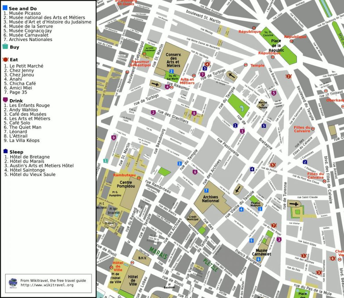 Kart av 3. arrondissement i Paris