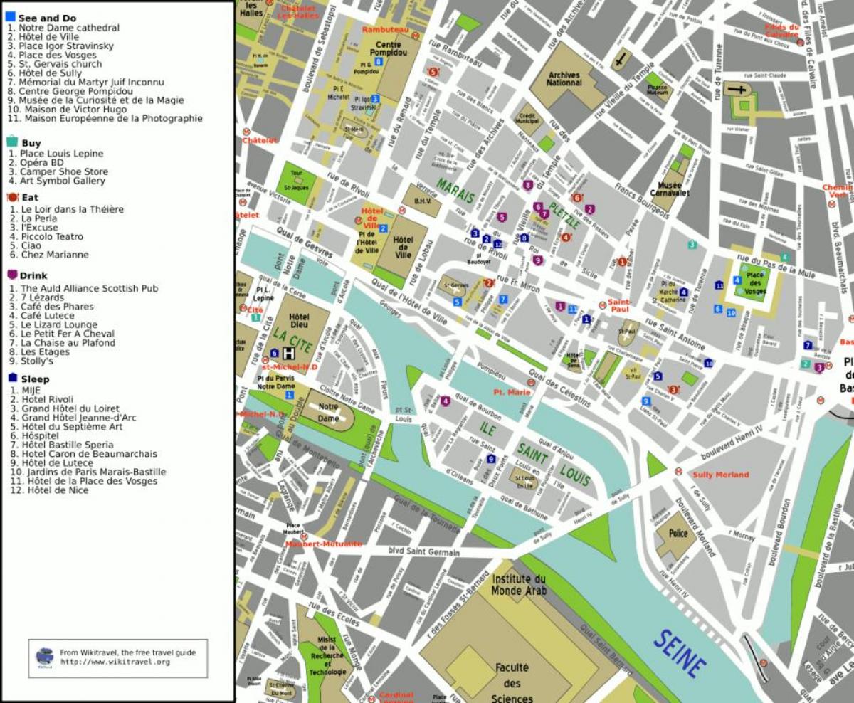 Kart av 4. arrondissement i Paris