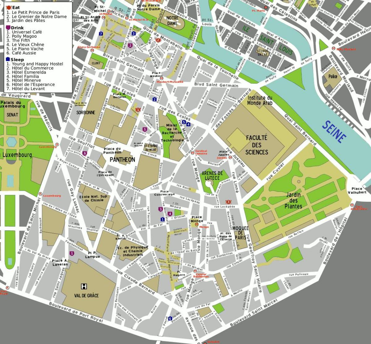 Kart av 5. arrondissement i Paris
