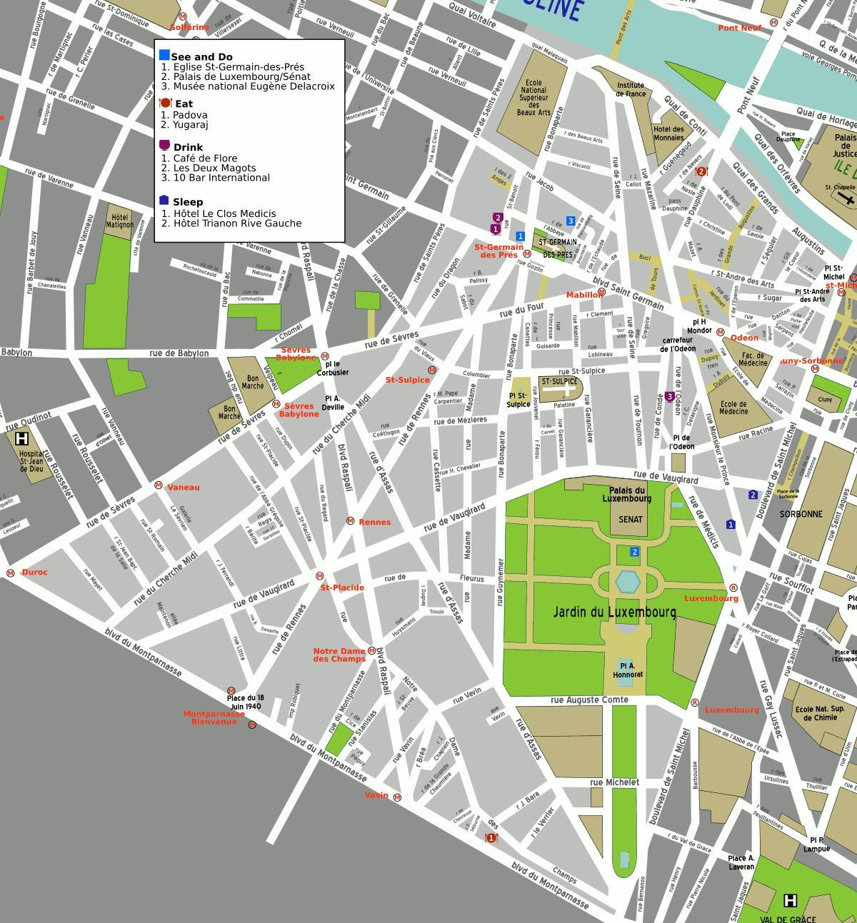 Kart av 6. arrondissement i Paris