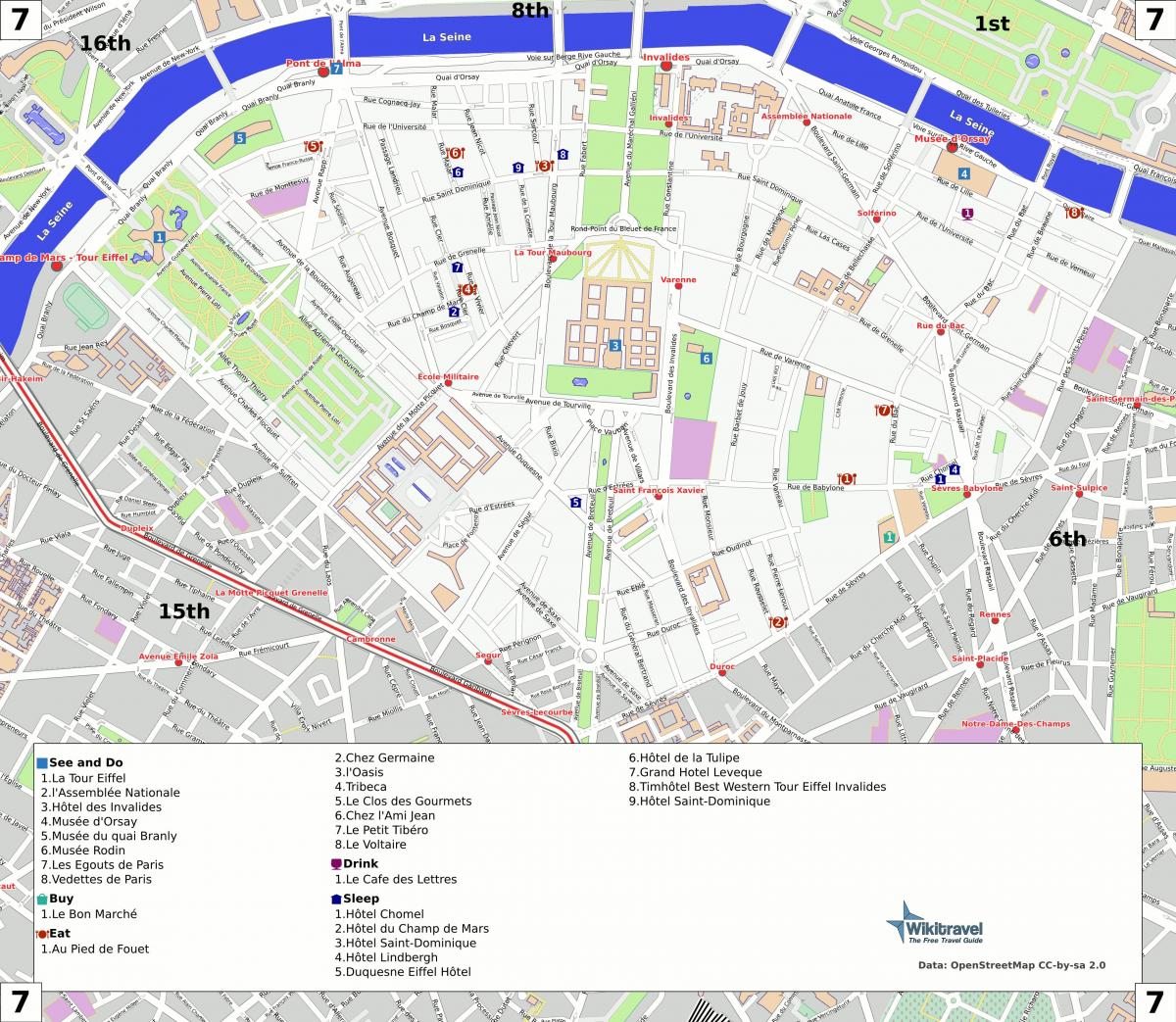 Kart av 7. arrondissement i Paris