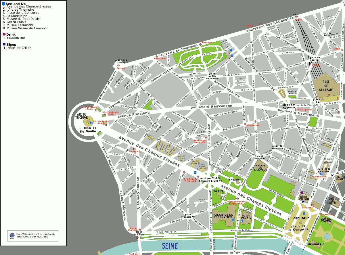 Kart av 8. arrondissement i Paris