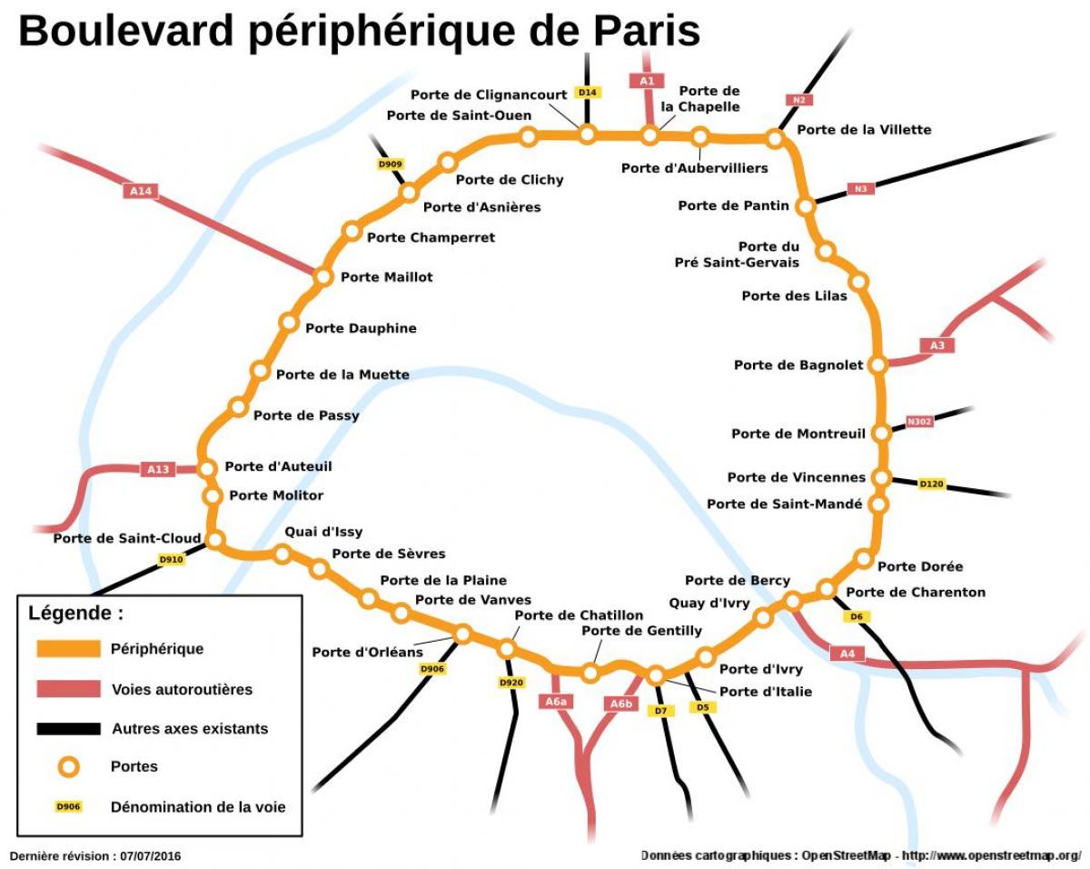 Kart av Boulevard Périphérique