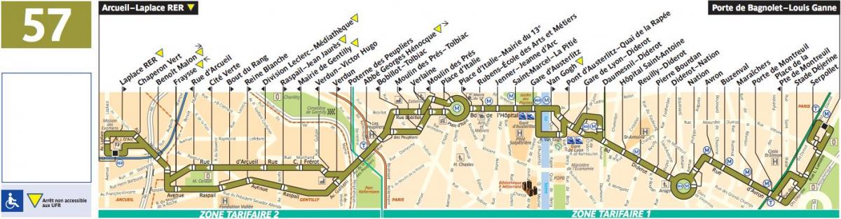 Kart av buss Paris linje 57