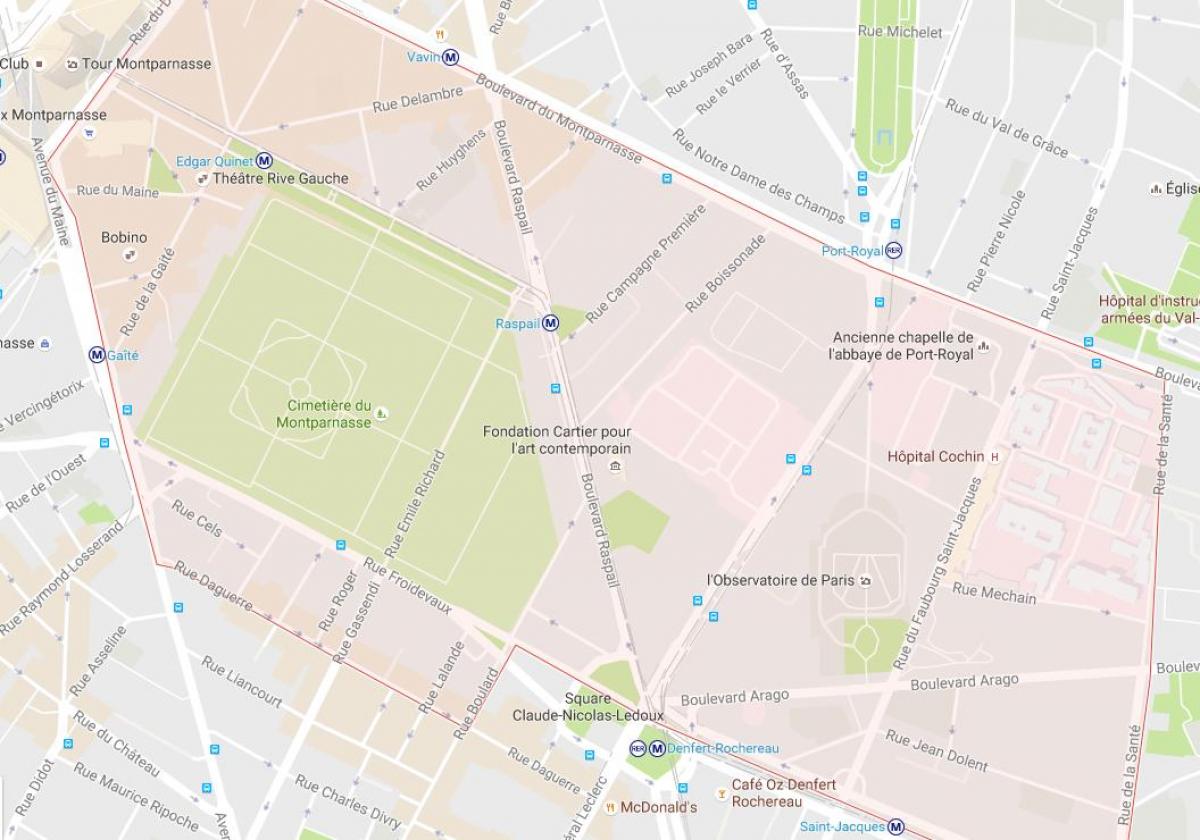 Kart av Bydelen Montparnasse