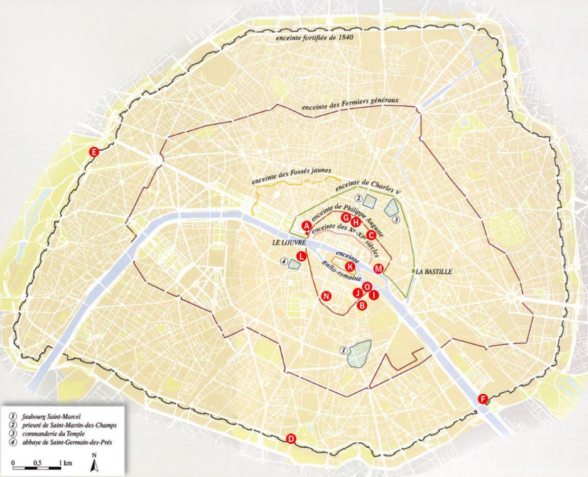 Kart over bymuren i Paris
