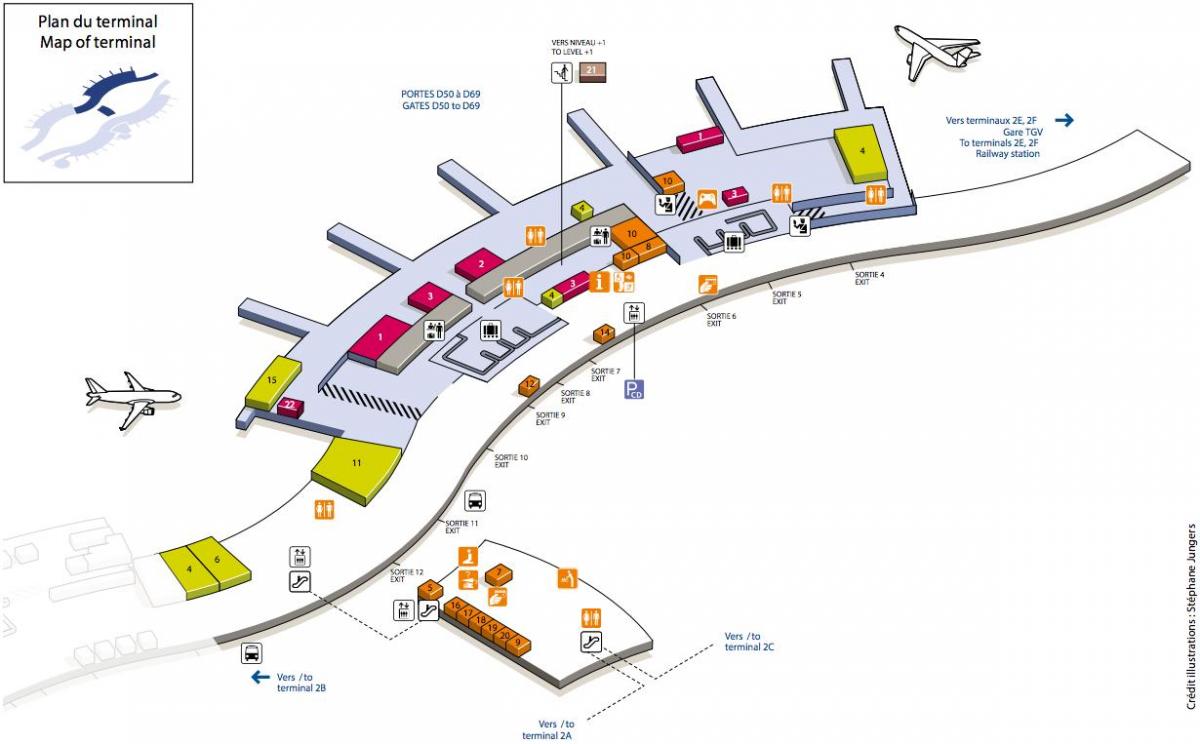Kart over CDG airport terminal 2D