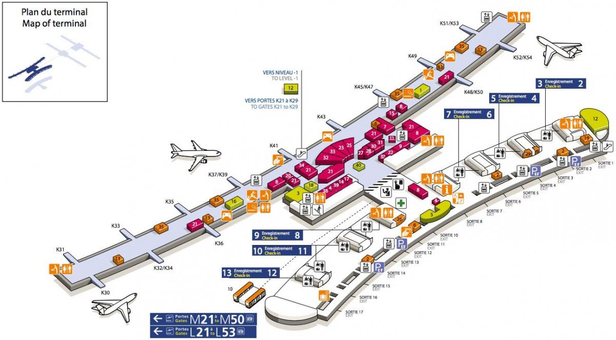 Kart over CDG airport terminal 2E