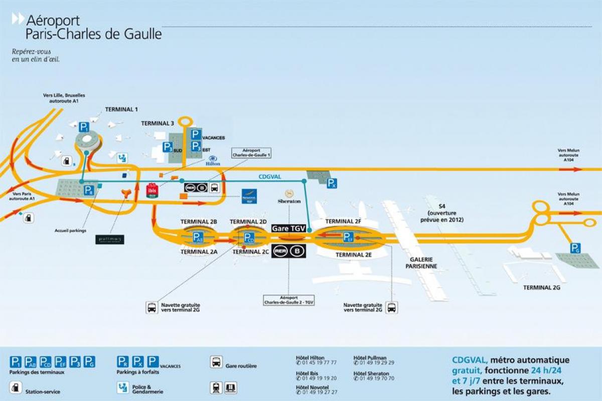 Kart over Charles de Gaulle airport