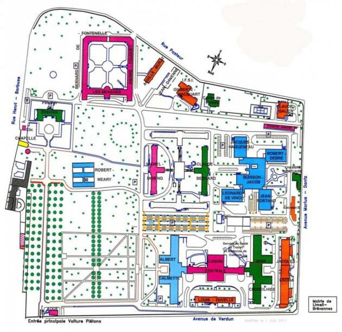 Kart av Emile-Roux sykehus
