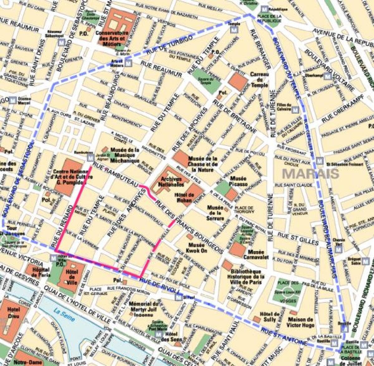 Kart av Gay-distriktet i Paris