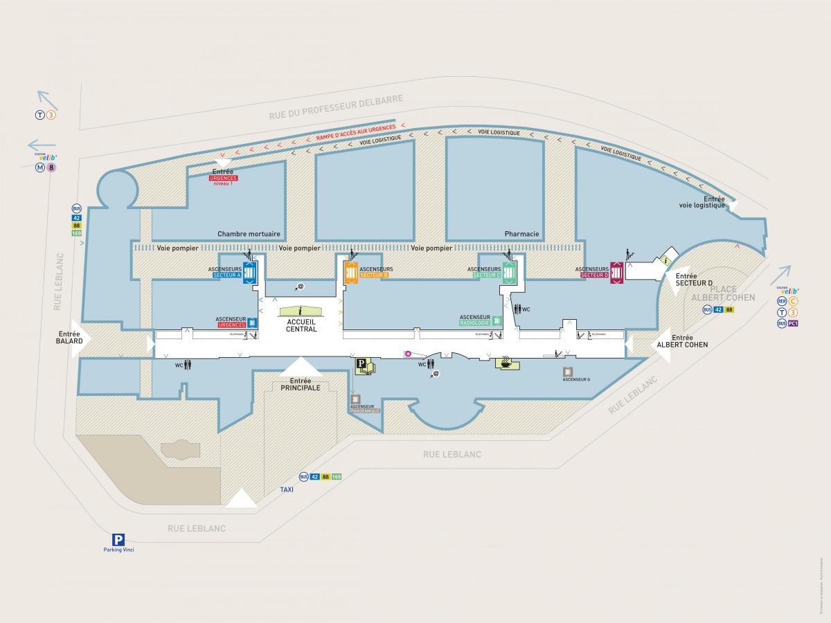 Kart over Georges-Pompidou-sykehus