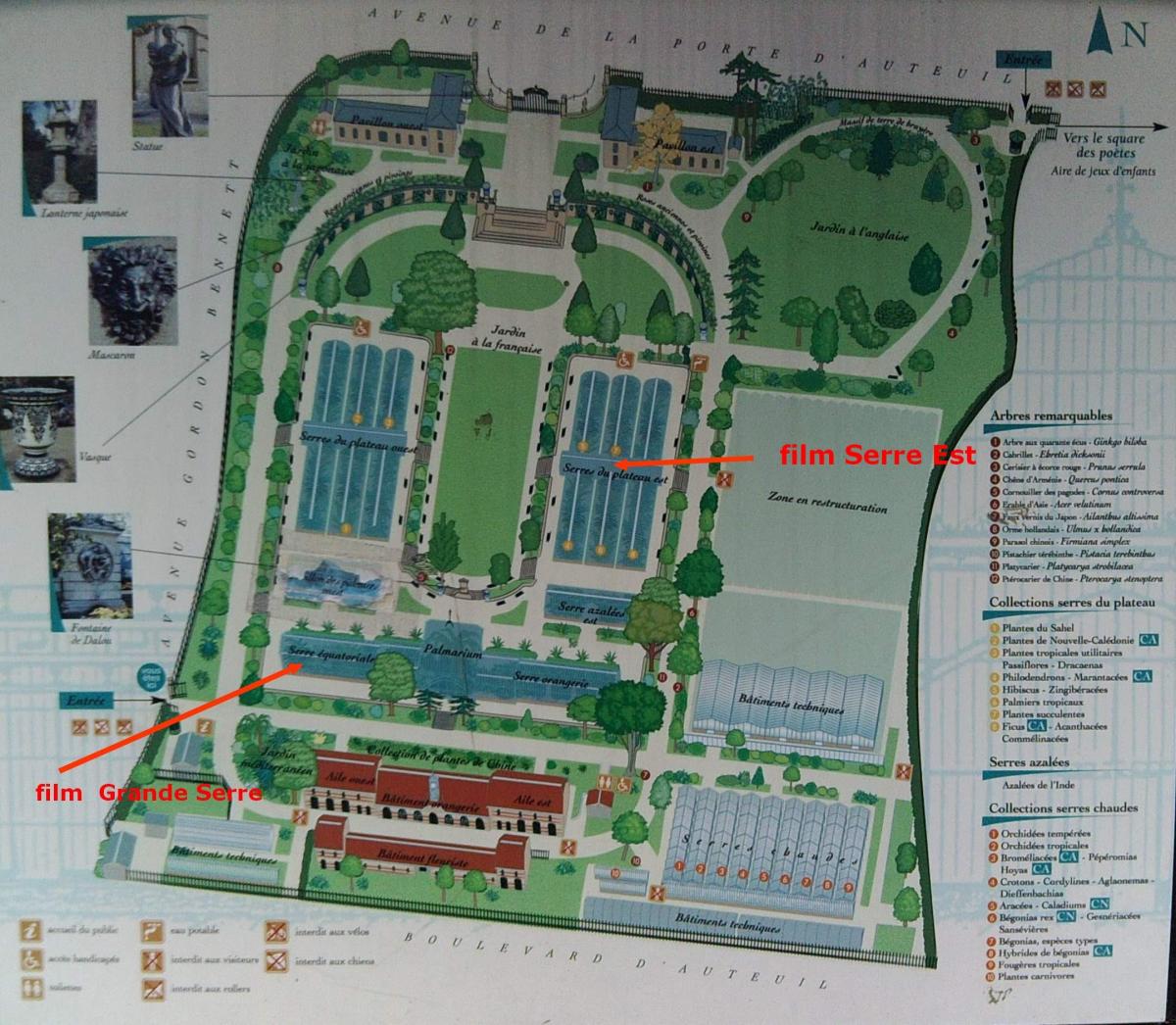 Kart over Den botaniske hagen Jardin des Serres d ' Auteuil