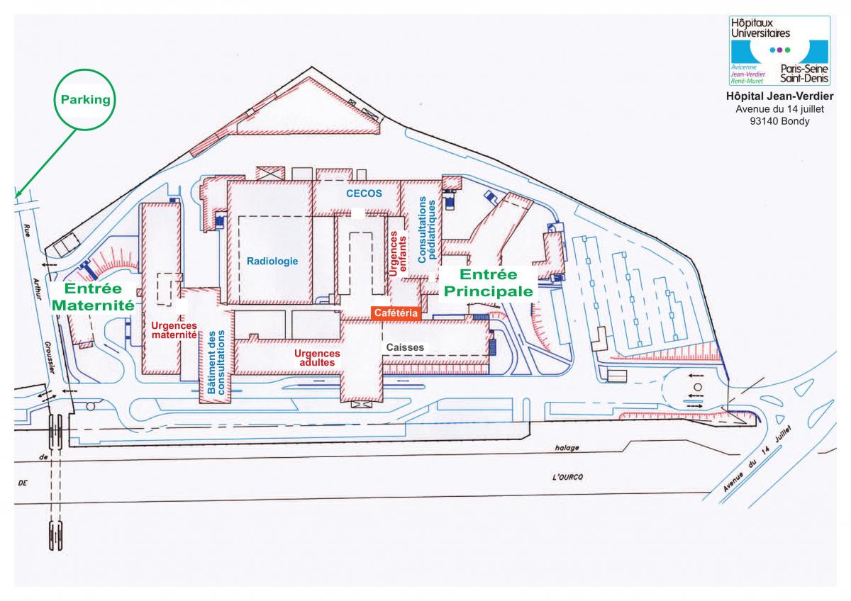 Kart av Jean-Verdier sykehus