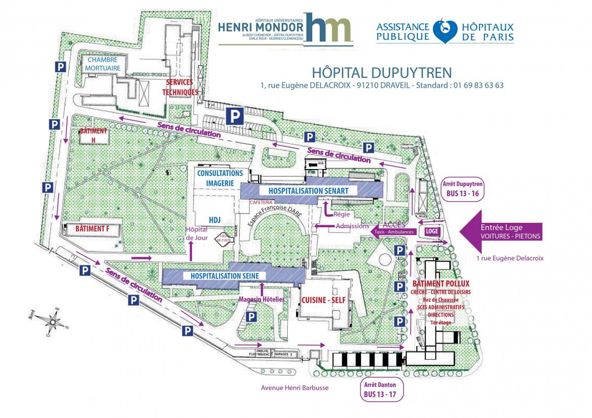 Kart over Joffre-Dupuytren sykehus