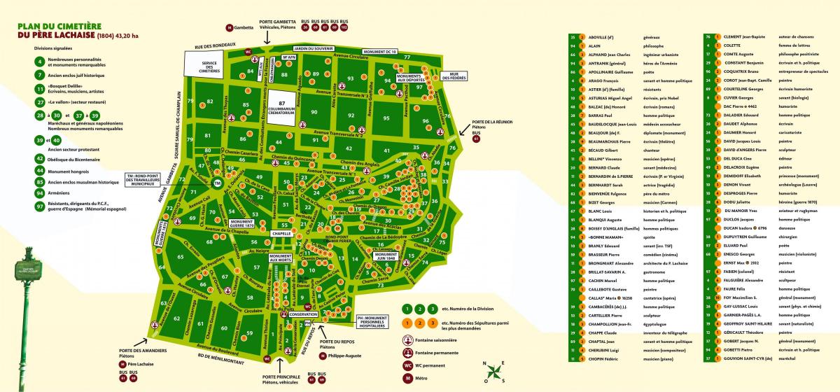 Kart av Kirkegården Père-Lachaise