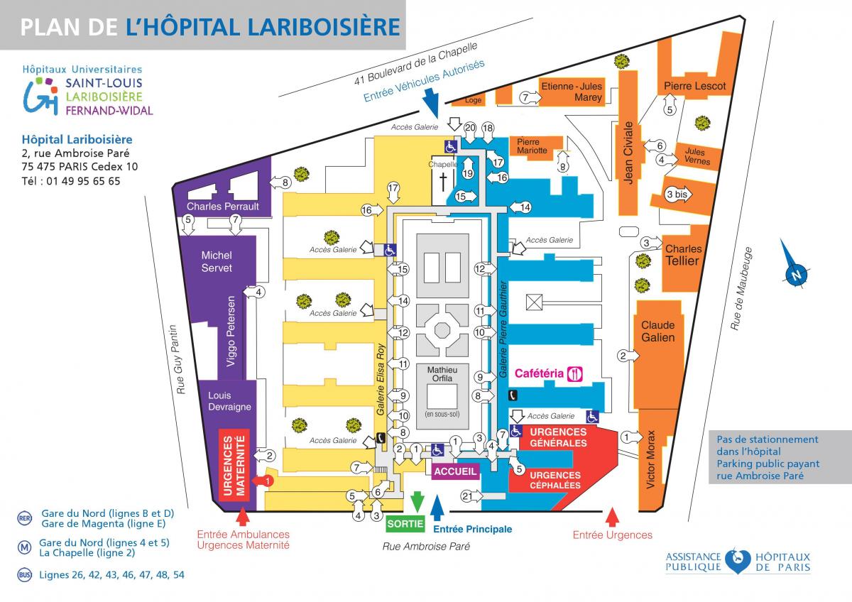 Kart over Lariboisiere sykehus
