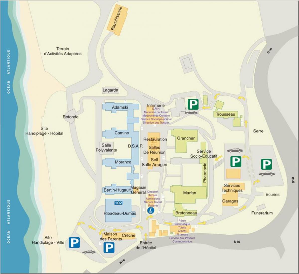 Kart over Marin de Hendaye sykehus