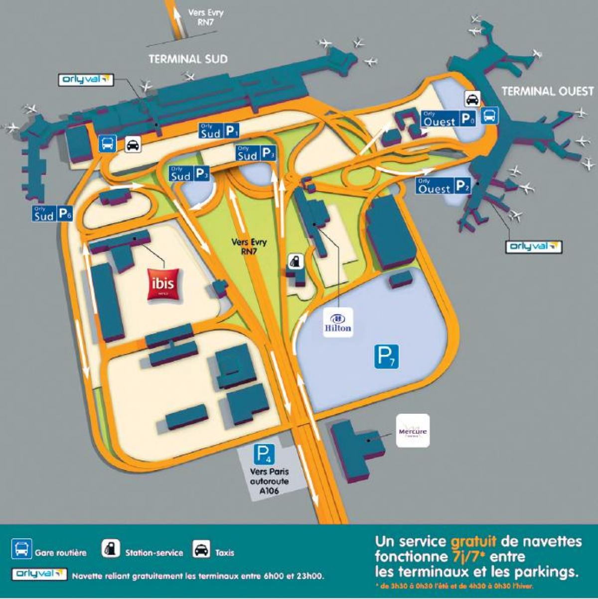 Kart over Orly flyplass