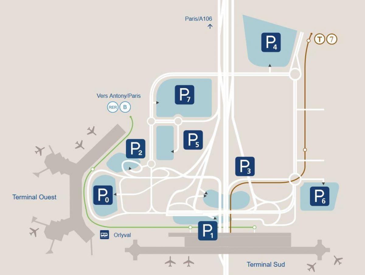 Kart over Orly flyplass parkering