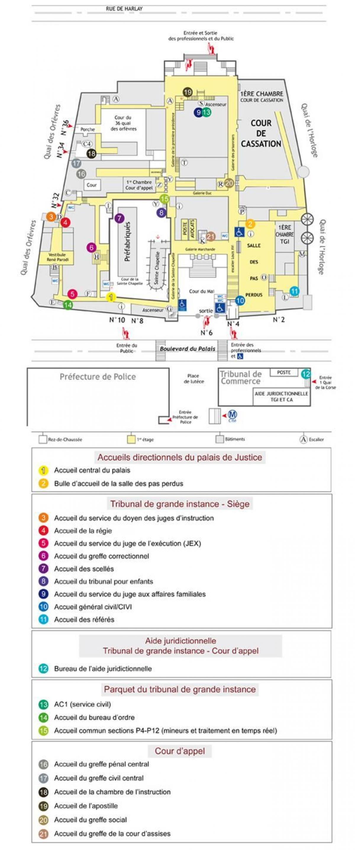 Kart av Palais de Justice Paris