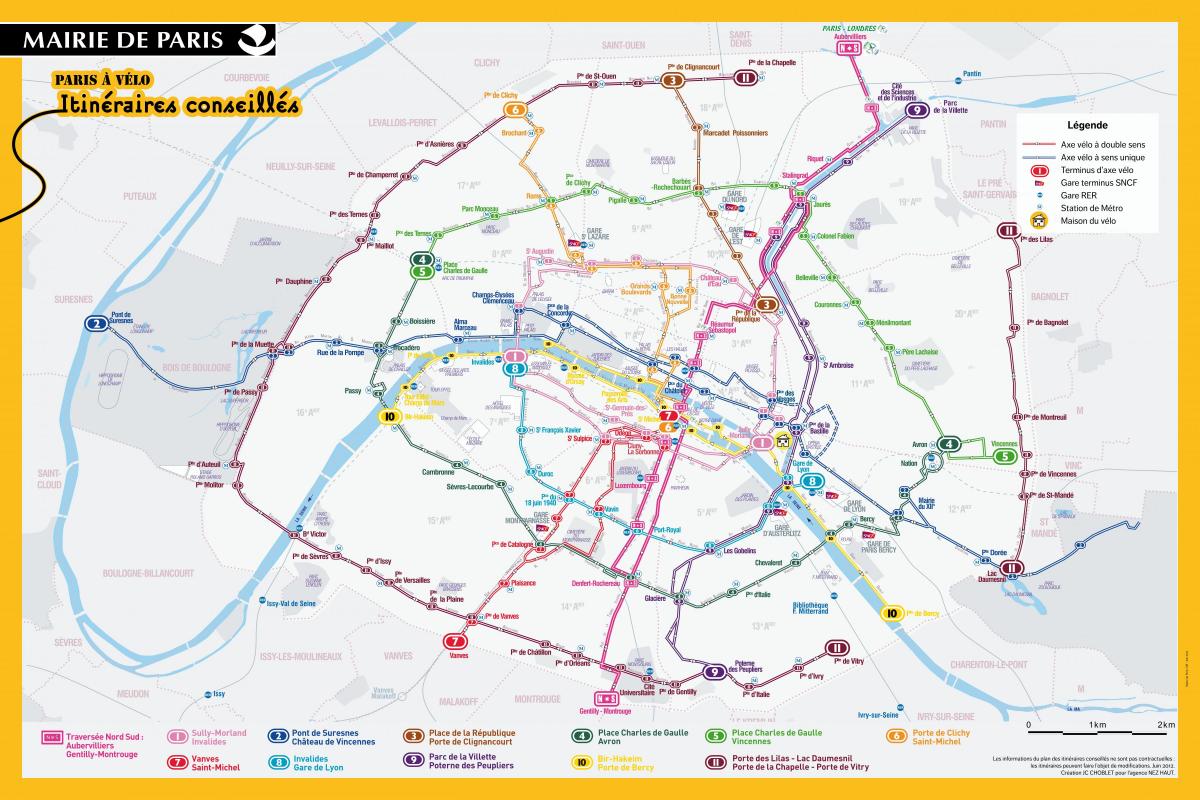 Kart over Paris sykkeltur