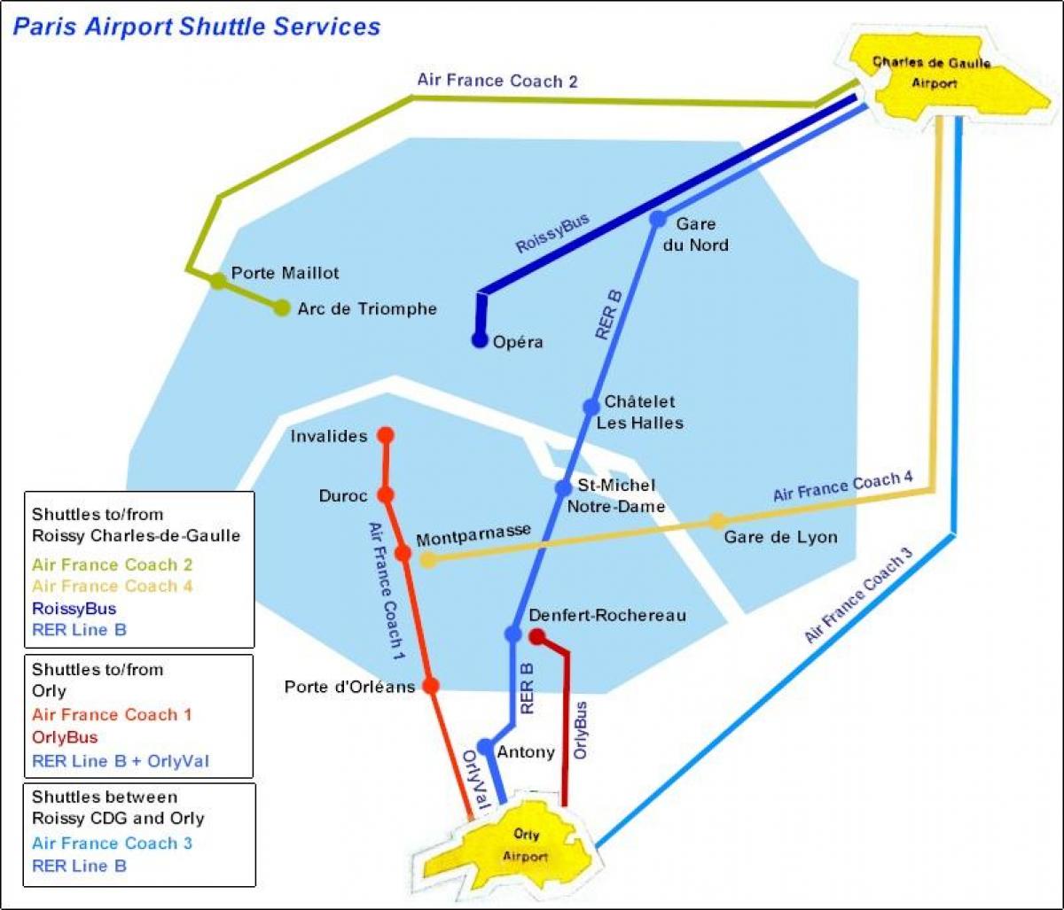 Kart over Paris flyplasstransport