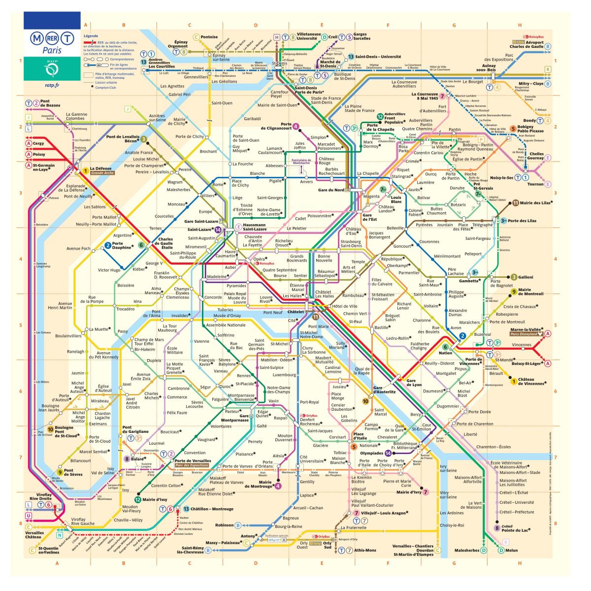 Kart over metro i Paris