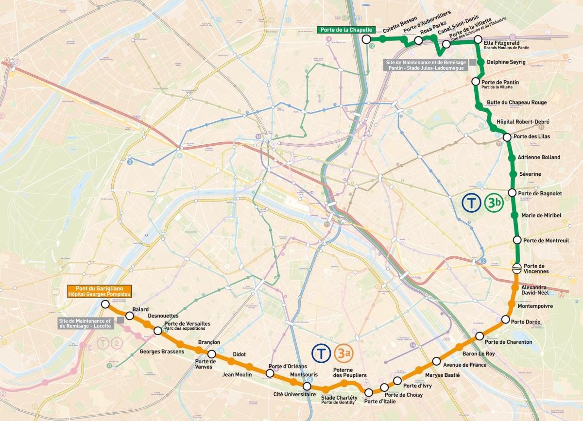Kart over Paris Tramways