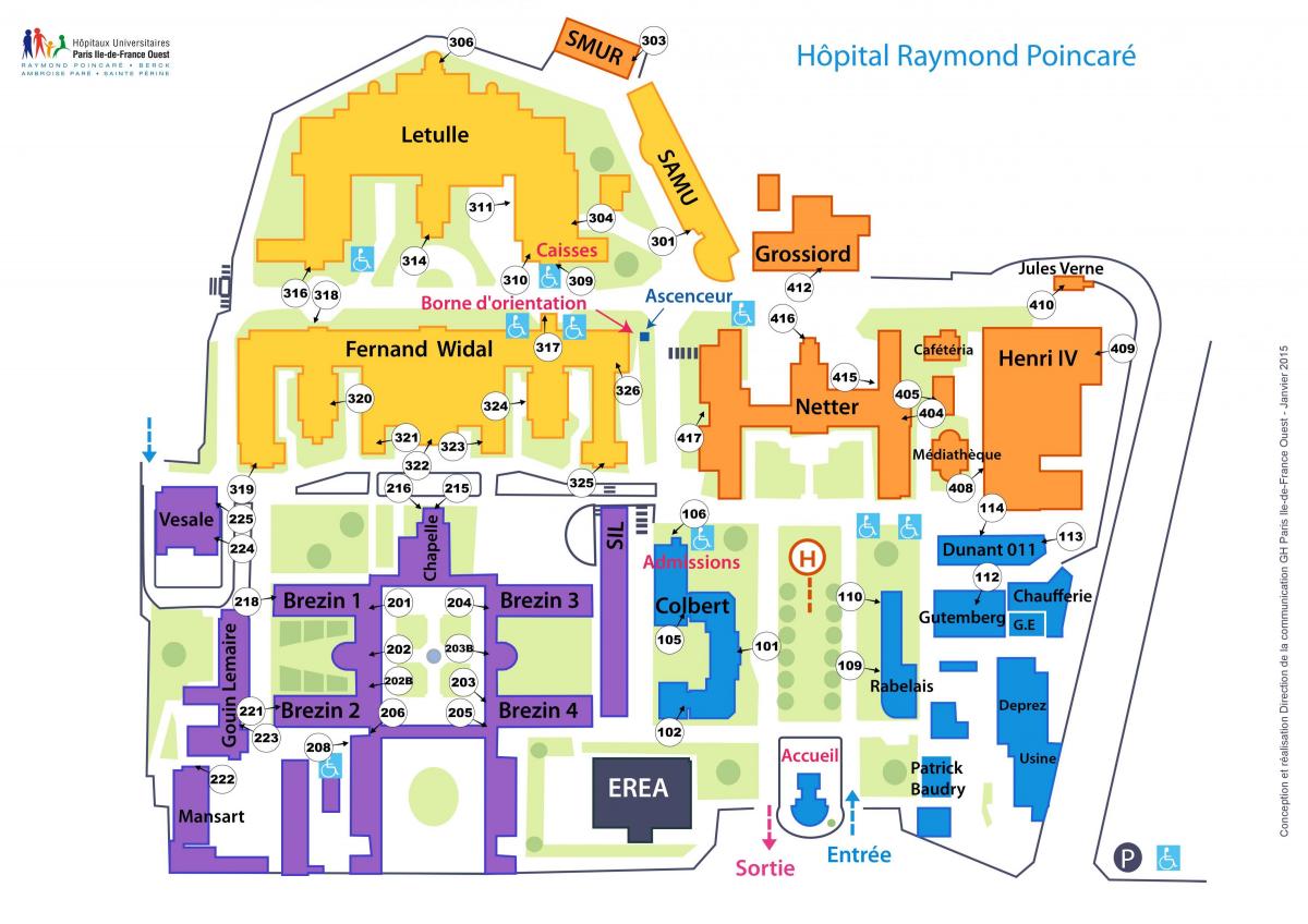 Kart av Raymond-Poincaré sykehus