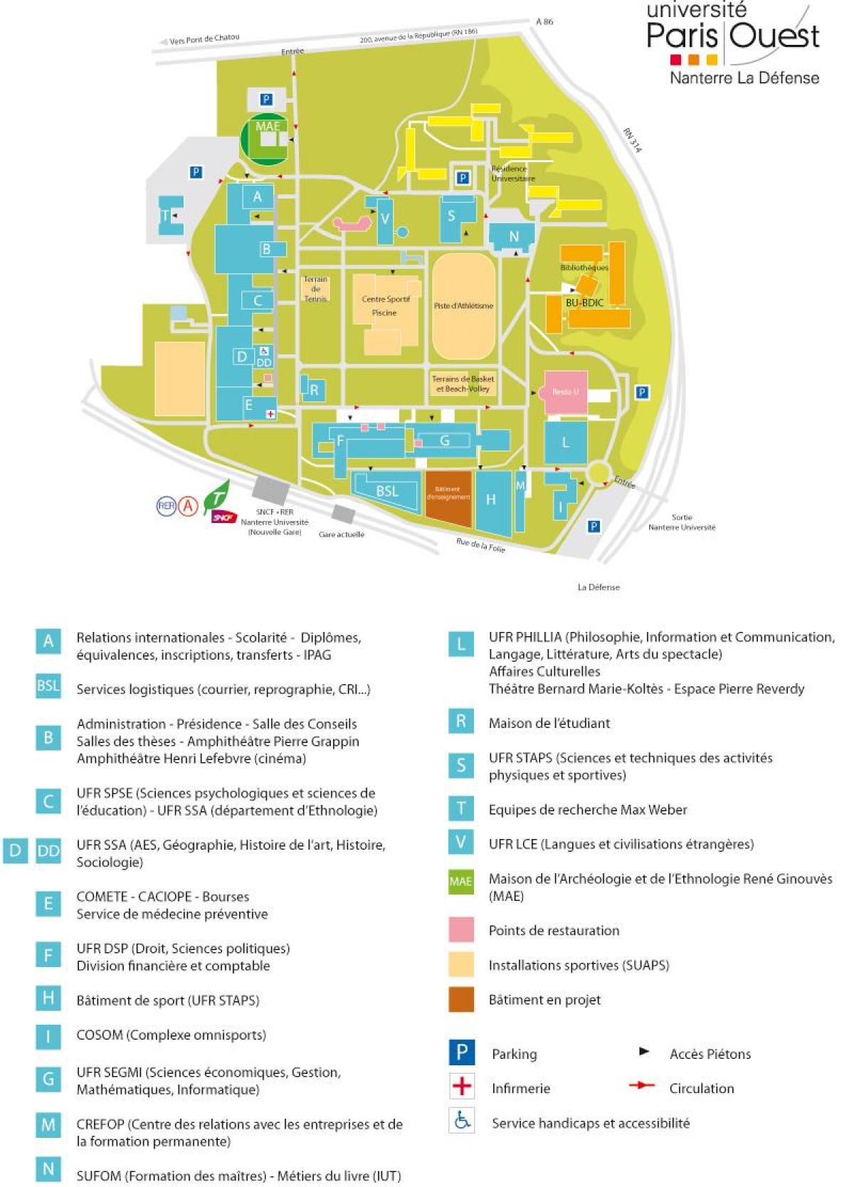 Kart av Universitetet i Nanterre