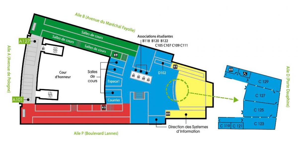 Kart over Univesity Dauphine etasje 1