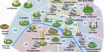 Kart over Paris turisme